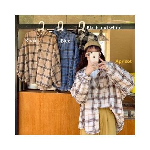 Womans New All-match Plaid lLong-sleeved shirt spring Autumn Korean Casual Loose Mid-length Cardigan Female Plus Size M-5XL