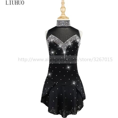LIUHUO Figure Skating Dress Womens Girls' Ice Skating performance Rhythmic gymnastics Competition Sleeveless Black Dance Tight