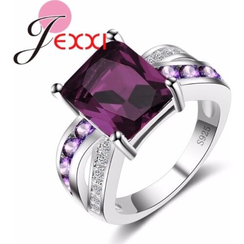 New 925 Sterling Silver Purple Austrian Crystal Wedding Rings For Women Fashion Cubic Zircon Engagement Proposal Ring