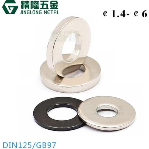 100pcs M2/2.5/3/3.5/4/5/6/7 GB97 DIN125 Carbon Steel Bright Nickel/Black Zinc Plated Flat Washer Plain Gasket Pad Washer