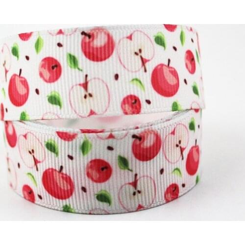 16mm/22mm/25mm/38mm/75mm Fresh Apple Printing Grosgrain Ribbon 10/25/50 Yards Diy Gift Wrapping Paper Sewing