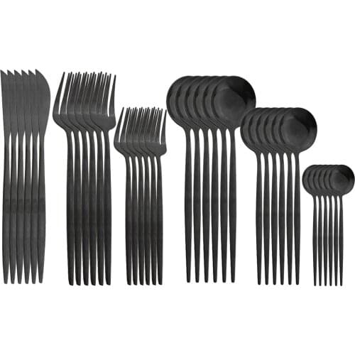 36Pcs Black Flatware Set Knife Fork Spoon Dinnerware Set Stainless Steel Cutlery Set Kitchen Dessert Salad Forks Spoon Tableware
