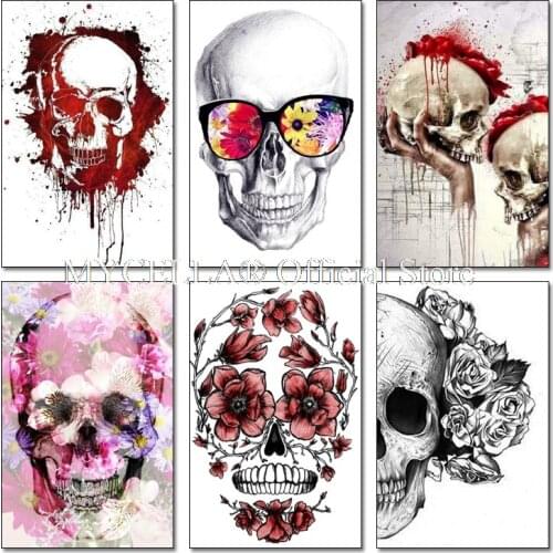 5D diy Diamond Painting Cross Stitch Flower Handmade Gift Diamond Embroidery Skull Floral Full Square Wall Art Mosaic Decor
