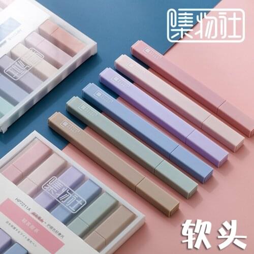 6pcs/set Soft Tip Highlighter Light Color Kawaii Marker Pen Journal Fluorescent Pen DIY Photo Album Student Stationery