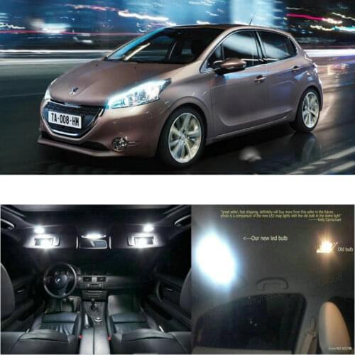 LED Interior Car Lights For Peugeot 208 room dome map reading foot door lamp error free 6pc