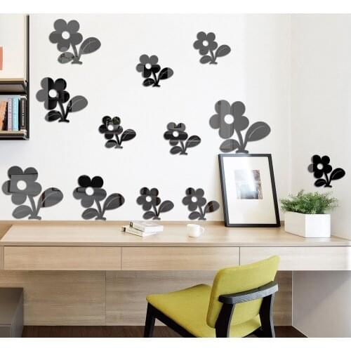 Acrylic Mirror 12 Sunflower Combination Wall Sticker Home Living Room Bedroom Decoration Self Adhesive Dly Mirror Wall Sticker