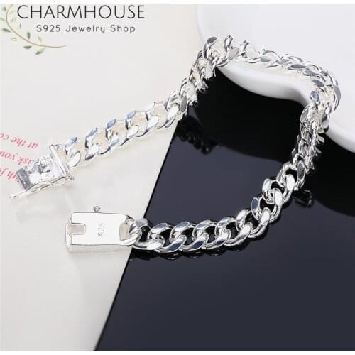 Pure 925 Silver Bracelets for Men 10mm Figaro Chain Bracelet & Bangles Wristband Fashion Classic Jewelry Accessories Pulseira