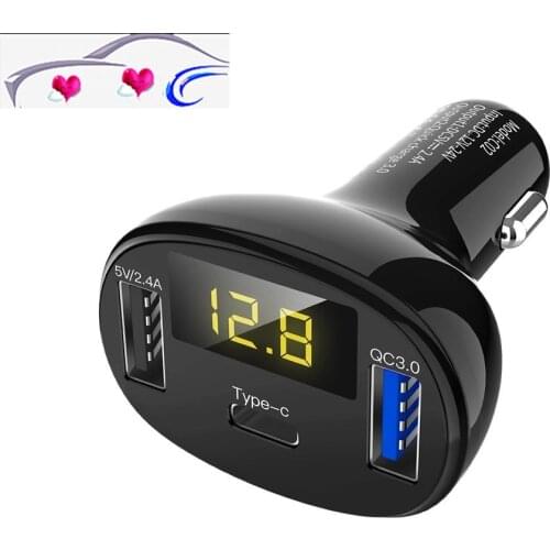 C02 USB&TYPE C Car Charger For Mobile Phone Metal Fast charger usb socket Multi-function voltage measuring car cigarette lighter