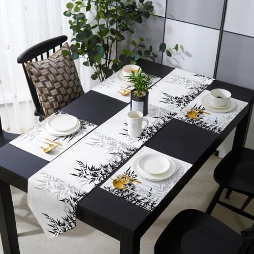 Black And White Bamboo Table Runner Set Cotton Linen Table Runners Tablecloth Dining Table Mat Home Wedding Table Decoration