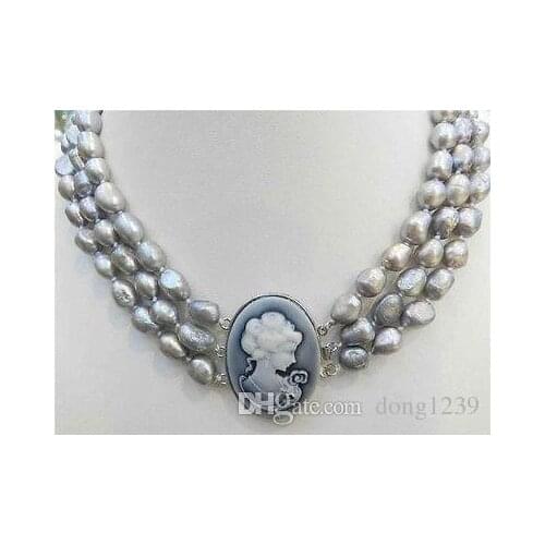 Wonderful 2Strds White Akoya Pearl&Chalcedony Necklace 17-18"AART>>> free shipping
