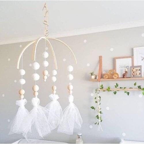 Baby Bed Crib Wood Lace Hang Rattles Wooden Bead Natural Toys Baby Toys Rattles Children Room Decoration