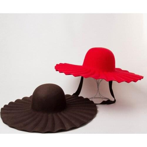 France Elegant Wool Wide Brim Wave Pattern Hats For Women Sombrero Mujer Sunshade Dome Fedora Top Hats Black Hat Derbies Femme