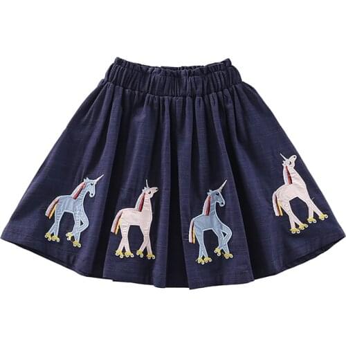 Unicorn Embroidery Cotton Mini skirts Girls Clothing 2 to 8 Years Pleated Skirt girls Korean skirts Knitted Casual Navy Blue