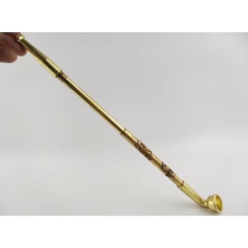 Exquisite Chinese Old-style Brass Smoking Tool Dragon Phoenix Beast Tobacco Pipe