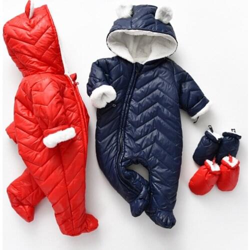 Baby Jumpsuit Fleece Padded Winter Footies Long Sleeve Warm Cute Hoodies Baby Girl Boy Jumpsuit Overalls Rompers 0-24Month