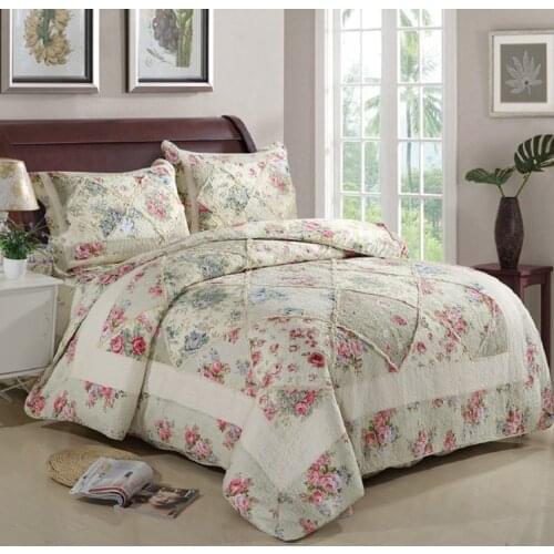 CHAUSUB Cotton Patchwork Quilt Set 3pcs/4pcs Korean Floral Bedspread Bed Cover Quilted Bedding Set Duvet Cover Pillowcase Quilts