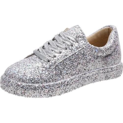 2021Spring Autumn Women Sneakers PU Light Sequins Female Platform Vulcanized Shoes Casual Breathable Flat Shoes