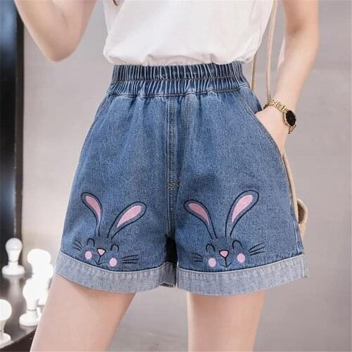 Summer Rabbit Embroidery Jeans Girl Shorts Women Harajuku Shorts Leisure Couple Korean Ulzzang Trendy Street Summer Jeans