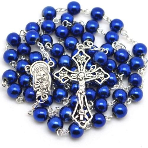 Fashion blue round hematite bead catholic rosary high quality handmade rosary