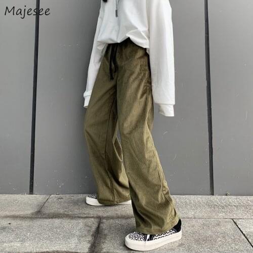 Men Casual Pants Wide Leg Corduroy Lace-up Harajuku Korean Style Vintage Streetwear Comfortable Students Couple Harem Ins New