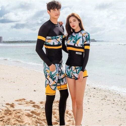 Men Women UV Sun Protection Long Sleeve Water Sport Swimsuit Printed Surfing Suit Yoga Athletic Running Rash Guard Bathing Suit