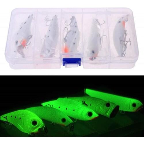 Night Luminous Fishing Hard Lure Full Body Luminous Rock Pencil VIB Minnow Popper Fake Bait+ treble Hooks