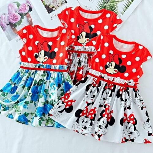 New Arrival Summer Cotton Baby Girls Cartoon Minnie Mesh Dress Childrens Clothing Kids Birthday Party Princess Colourful Dress