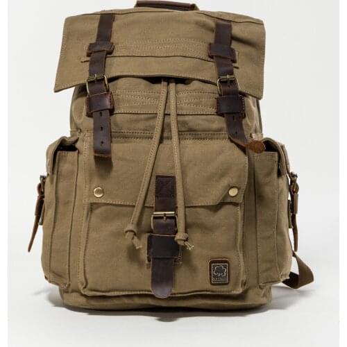 Outdoor fancy large capacity waxed canvas leather vintage backpack bag rucksack