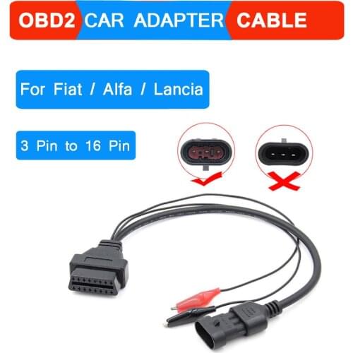 For Fiat / Alfa/ Lancia 3 Pin to 16 Pin OBDII OBD2 connector Adapter Auto- Car Cable For Fiat 3pin Female Diagnostic Cable