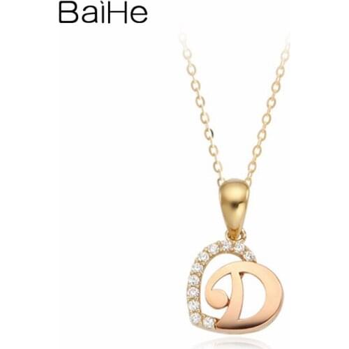 BAIHE Solid 18K Yellow Rose Gold 0.05ct Round Natural Diamonds Engagement Cute/Romantic Heart-shaped diamond pendant necklace