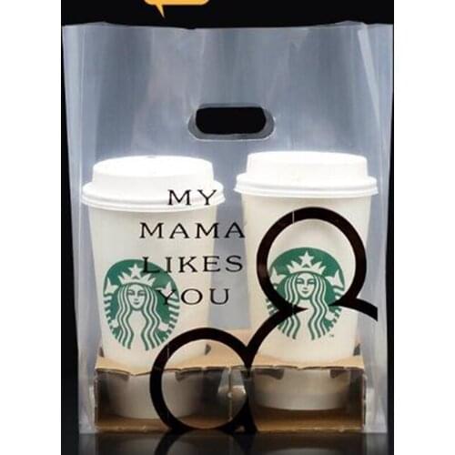 Transparent Take-out food packing bag with handle,50pcs White clear Dessert Food Grade plastic bags