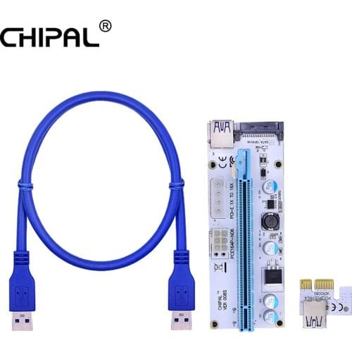 CHIPAL 60CM 100CM VER008S PCI-E Riser Card 008S PCIE PCI Express 1X to 16X Extender 4Pin 6Pin SATA Power