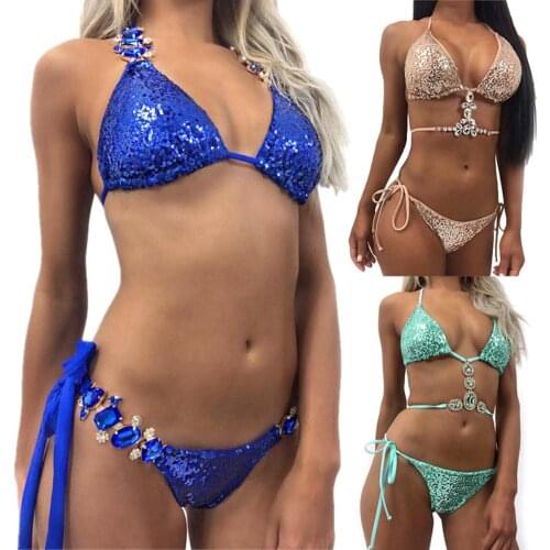 Sexy Sequins Rhinestone Bra Briefs Bikini Set Women Summer Swimwear Bathing Suit ropa para playa mujer купальники 2020 пуш ап