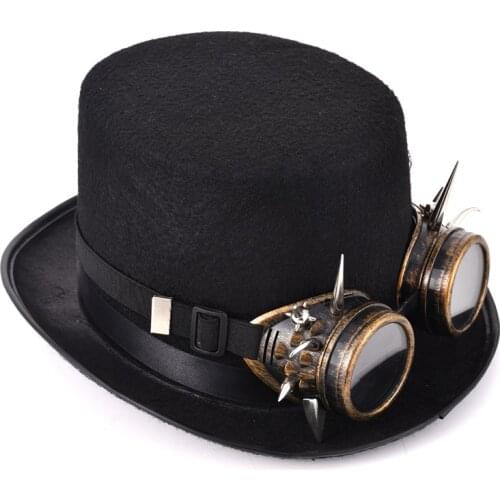 Retro Spikes Goggles Top Hat Punk Steampunk Lolita Cosplay Rivet Glasses Hat Fedoras Hat Goth