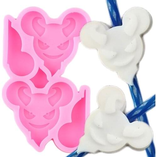 Disney Devil Mickey Straw Topper Silicone Molds Halloween Candy Chocolate Fondant Mould Mouse Head Keychain Epoxy Resin Moulds