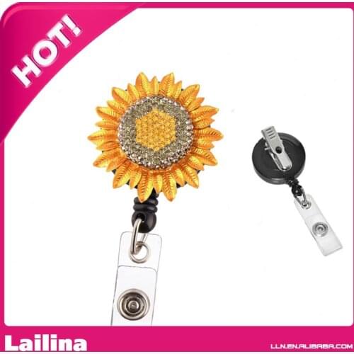 Rhinestone Sunflower Retractable ID Badge Reel / ID Badge Holder/ Badge Reel
