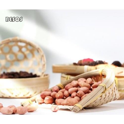 Retro Creative Handmade Bamboo Dustpan Mesh Dish Kitchen Grain Storage Exquisite Jewelry Pendulum Shooting Props Bamboo Storage