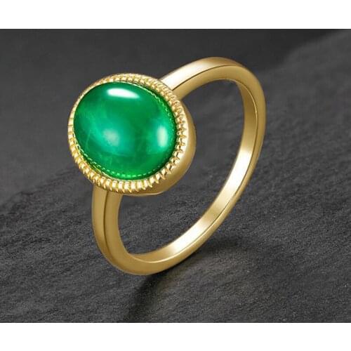 Vintage Real Silver 925 Gold Color Rings for Women 8*10MM Oval Emerald Gemstone Fine Jewelry Ring Drop Shipping Welcome