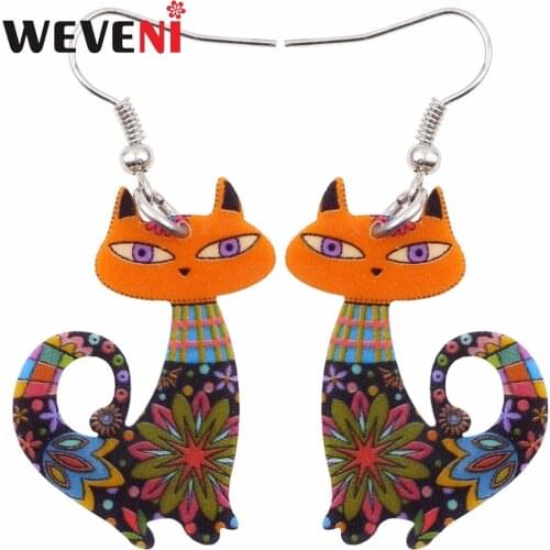 Weveni Drop Cat Earrings Dangle Long Acrylic Pattern Earring Trendy Jewelry For Women Gift New Arrive Accessories Six Colors