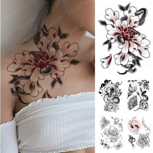 Waterproof Temporary Tattoo Sticker Dark Old School Snake Flower Flash Tattoos Black Henna Body Art Arm Fake Tatoo Women Men