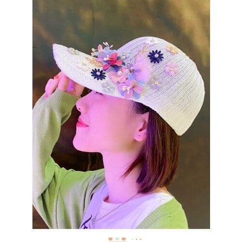 Knitted Sunscreen Applique Baseball Cap Outdoor Sports Mountaineering Tourism Womens Handmade Creative Personality Cap Hot Sale