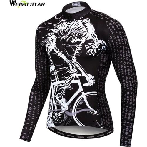 Weimostar Printing Skull Cycling Jersey Long Sleeve Men Autumn Road Bike Clothing MTB Bicycle Jersey Top Quick Dry Cycling Shirt