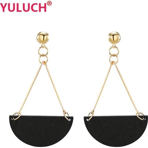 YULUCH New popular jewelry design alloy hanging semi-circular wood stud earrings for fashion womens earrings gifts