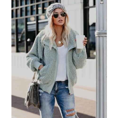 2019 autumn and winter thickened womens lamb fleece zipper casual jacket jacket womens clothing Harajuku style wm