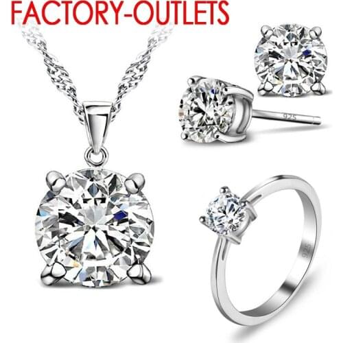 925 Sterling Silver Necklaces Earrings Ring Jewelry Sets Fashion Jewelry CZ Cubic Zirconia Women Girls Engagement Anniversary