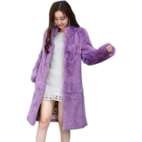 New fashion women X-long rabbit fur coat ladies genuine real natural 100CM long jacket outwear over coat