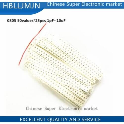 0805 SMD Ceramic Capacitor Assorted Kit 1pF~10uF 50values*25pcs=1250pcs