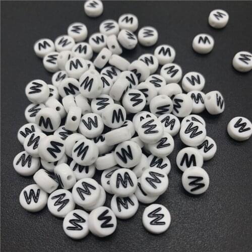 100pcs 7mm Letter W Acrylic Spaced Beads Letter Beads Oval Alphabet Beads For Jewelry Making DIY Bracelet Necklace