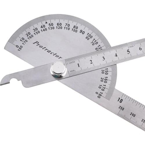 180 Degree 150 MM 200MM 250MM Stainless Steel Adjustable Double Arm Angle Scale With Round Head Rotary Protractor Tool
