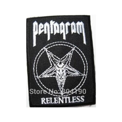 3.4" PENTAGRAM Relentess Baphomet Music Band Embroidered Iron On Patch Tshirt TRANSFER MOTIF APPLIQUE Rock Punk Badge Hats